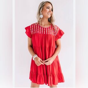 Red Ruffled Women's Dress